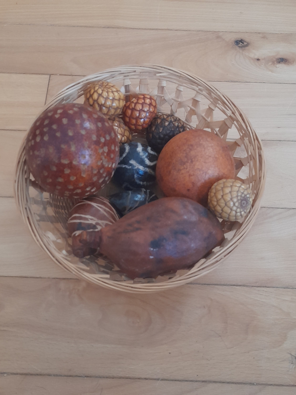 Natural Brown Decorative Bowl with Assorted Accent Spheres